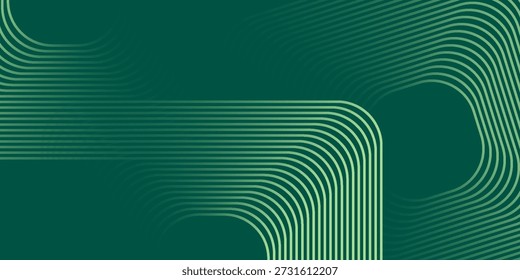 Green abstract background with glowing geometric lines. Modern gradient rounded square lines pattern. Futuristic concept. Suit for banner, brochure, cover, poster, website, flyer. Vector illustration