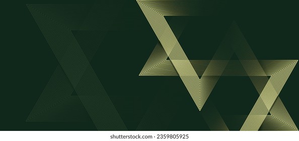 Green abstract background with glowing star geometric lines. Modern shiny Gold lines pattern. Star in muslim symbol concept. Vector illustration