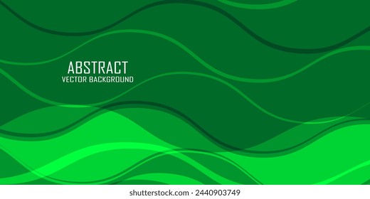 Green abstract background with glowing wave lines. Elegant wavy layer of overlap. Modern textured design. Sleek and clean light green banner template. Vector illustration
