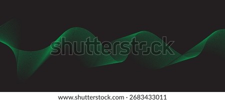 green abstract background with glowing wave. Shiny moving lines design element. Elegant dynamic wavy lines. Modern futuristic technology concept. Vector