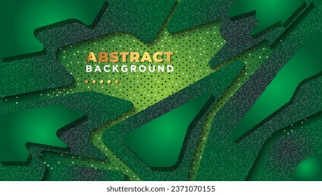 Green abstract background with gold glitters and layer shadows effects