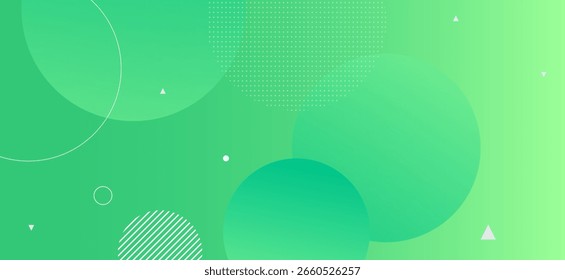 Green abstract background with gradient circles, geometric shapes, and minimal patterns, creating a modern and fresh design. Perfect for tech or business themes.

