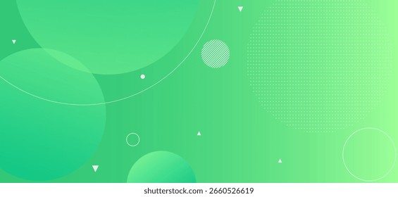 Green abstract background with gradient circles, geometric shapes, and minimal patterns, creating a modern and fresh design. Perfect for tech or business themes. Vector EPS10.

