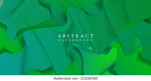 Green abstract background with gradient color geometric shapes wave lines for presentation design