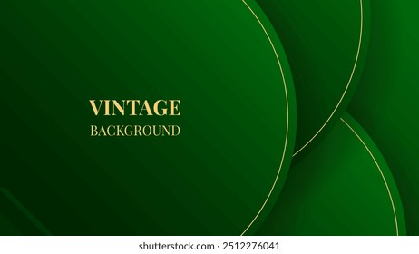 Green abstract background with half round frames and gold lines, modern geometric pattern
