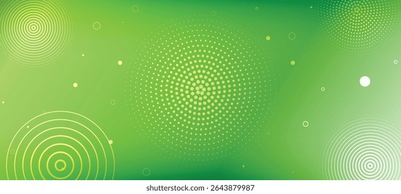 Green Abstract Background with Halftone and Concentric Circles.