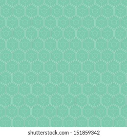 The green abstract background made out of white stroked hexagons / White hexagons background / Hexagons