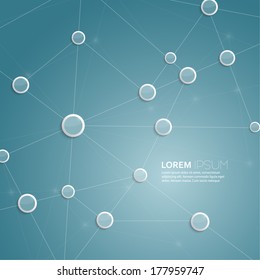 Green abstract background with mesh and glowing lines, plastic circles