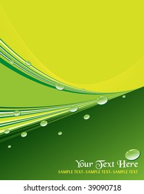 Green abstract background with rain drops