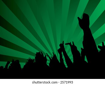 A green abstract background with a silhouette crowd