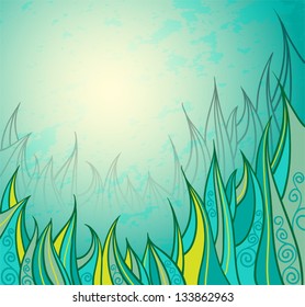 Green abstract background with stylized grass, vector