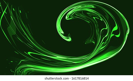Green abstract background of various lines and stripes of waves of splashes and bursts of energy sparkling magical electric. Texture. Vector illustration.