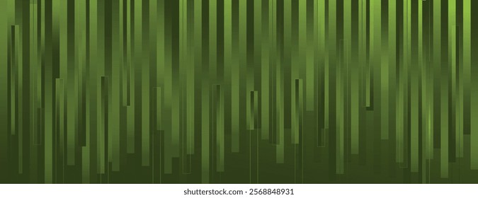 Green abstract background with vertical lines. The background features a green color with a striped texture, creating a modern look. Surreal geometric bar pattern background. Green background vector.