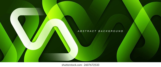 Green abstract background. Vibrant geometric shapes design. Glowing shiny futuristic shapes. Suit for banner, poster, brochure, flyer, cover, website, business, presentation. Vector illustration