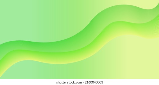 Green abstract background with wave lines. Green and yellow gradient background.