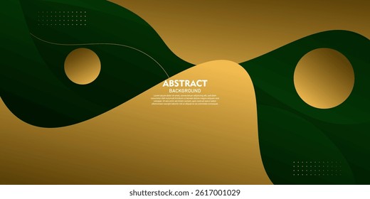Green abstract background with wave pattern and golden lines isolated on textured background. Vector eps10