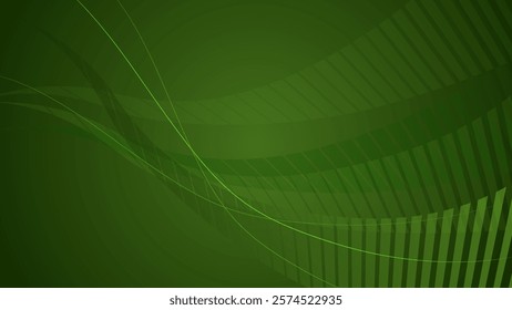 Green abstract background with wavy lines. Vector illustration for your design