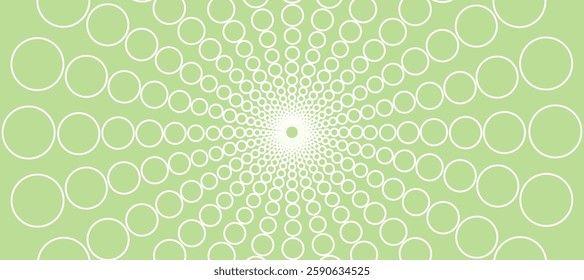 Green abstract background with white circles in the form of rays