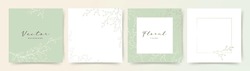 Green Abstract Backgrounds With Spring Floral Elements. Vector Design Templates For Postcard, Poster, Business Card, Flyer, Magazine, Social Media Post, Banner, Wedding Invitation 