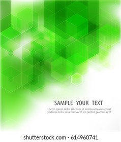 Green abstract background.Transparent hexagons green on a white background