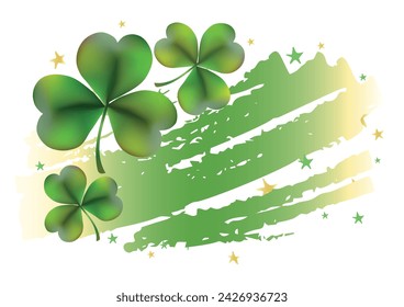 Green abstract banner with clover leaves and space for text. Element for St. Patricks Day. Vector illustration.