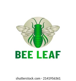 Green abstract bee logo outline in circle, simple and modern