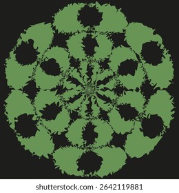 Green abstract bloom. Organic nature symbol. Dark foliage pattern. Vector floral illustration.
