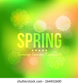 Green Abstract Blurred Background and Web Banner of Spring Season Sale