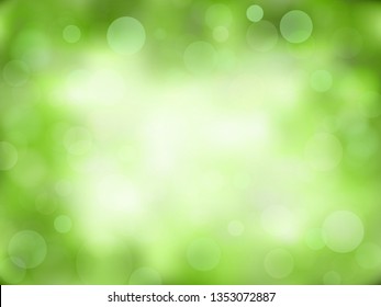 Green abstract bokeh background. Nature blurred backdrop with lights. Vector eps 10.