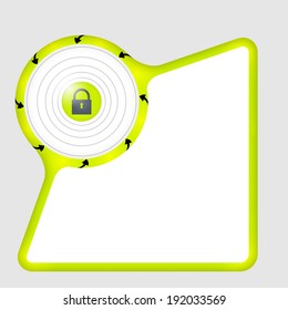 green abstract box with arrows and padlock