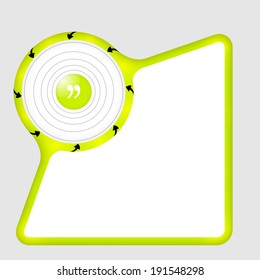 green abstract box with arrows and quotation mark