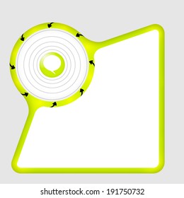 green abstract box with arrows and speech bubble