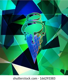 Green abstract bright modern background hipster crystal with icecream