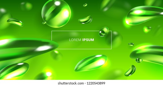 Green Abstract Bubbles Liquid Fluid Background. Dynamic Creative Beautiful Template For Advertising Poster, Business Card, Placard, Cover, Brochure, Web Design Banner. Vector EPS10 