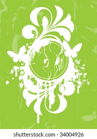 green abstract with butterflies