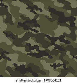 Green Abstract camo army patterned textile. Forest background. Vector.