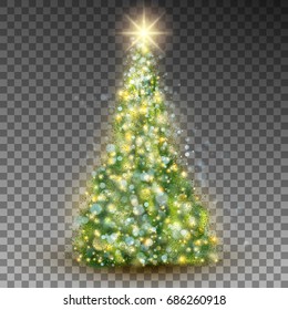 Green abstract Christmas tree on transparent background.a