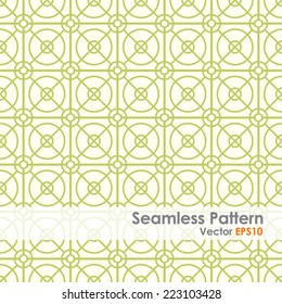 Green Abstract circle and square and hexagon seamless pattern on pastel background. Modern line and circle pattern for graphic design.