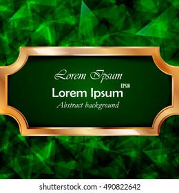 green abstract composition, event info text, elegant geometric font texture, creative ruby figure icon, ruby crystal facets with golden frame
