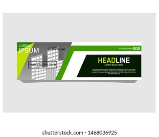 Green abstract corporate business banner template, horizontal advertising business banner layout template