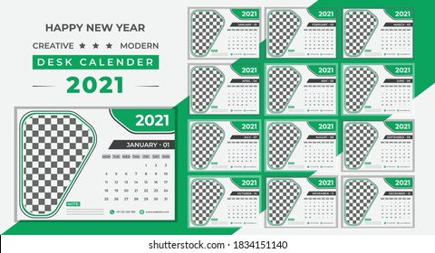 Resumen Verde Creativo Moderno Profesional Moderno Diseño de Calendario 2021