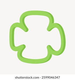 Green abstract cross shape on a light background. The cross shape is formed by smooth, curving lines. Simple and modern cross design in green. Vector element.