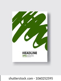 Green abstract design. Ink paint on brochure, Color element isolated on white. Grunge banner paints. Simple composition. Liquid ink. Background for banner, card, poster, identity,web design.