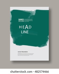 Green abstract design. Ink paint on brochure, Color element on white. Grunge banner paints. Simple composition. Liquid ink. Background for banner, card, poster, identity,web design.