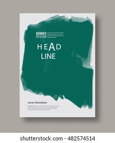 Green abstract design. Ink paint on brochure, Color element on white. Grunge banner paints. Simple composition. Liquid ink. Background for banner, card, poster, identity,web design.
