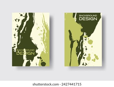 Green abstract design set. Ink paint on brochure, Design elements isolated on white.