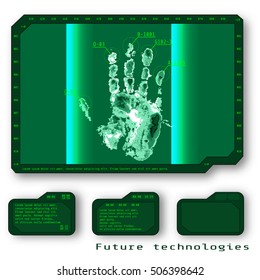 Green Abstract digital conceptual technology security background with lock. computer technology website internet web. infographics. fingerprint. Finger-print scanning. Hand print. thermal scanner