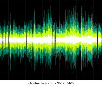 Green abstract digital sound wave background. Vector art.