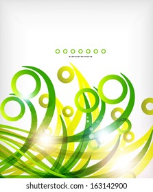 Green abstract eco wave swirls with lights for backgrounds / nature banners