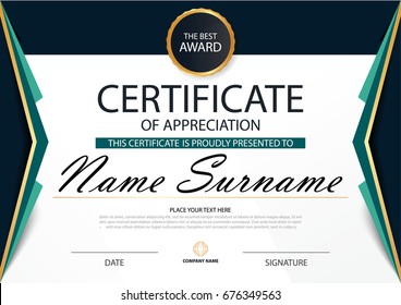 Green abstract Elegance horizontal certificate with Vector illustration ,white frame certificate template with clean and modern pattern presentation